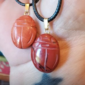Scarab Red Jasper Pendant Necklace HANDCRAFTED